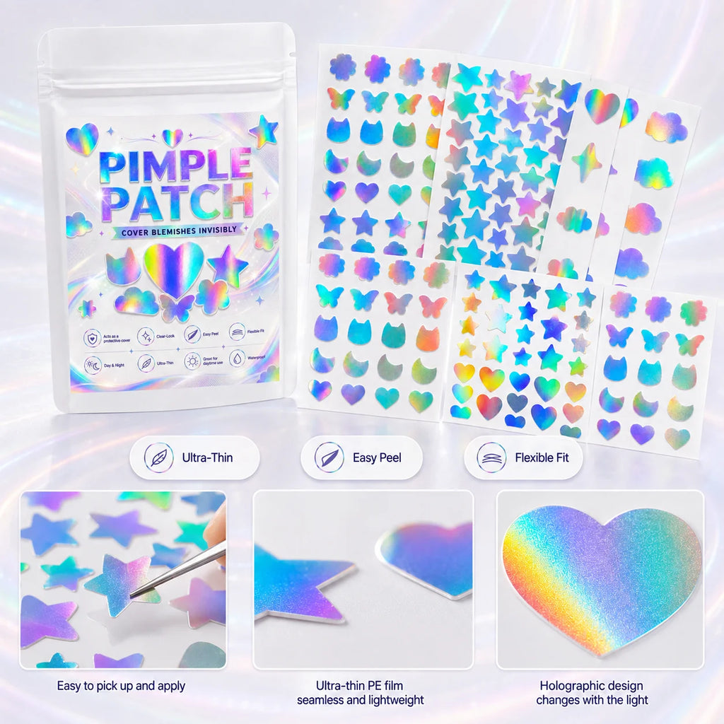 232/580/812pcs Iridescent Mixed-Shape Pimple Patches, Ultra-Thin, Breathable, Skin-Friendly for Daily Wear