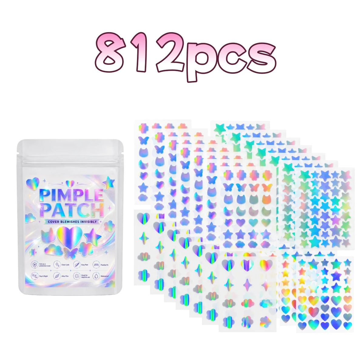 232/580/812pcs Iridescent Mixed-Shape Pimple Patches, Ultra-Thin, Breathable, Skin-Friendly for Daily Wear