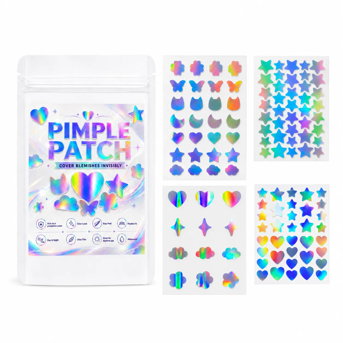 232/580/812pcs Iridescent Mixed-Shape Pimple Patches, Ultra-Thin, Breathable, Skin-Friendly for Daily Wear